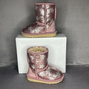 UGG Pink Silver Sequin Classic Boots Toddler Girl Size 8 Sparkle